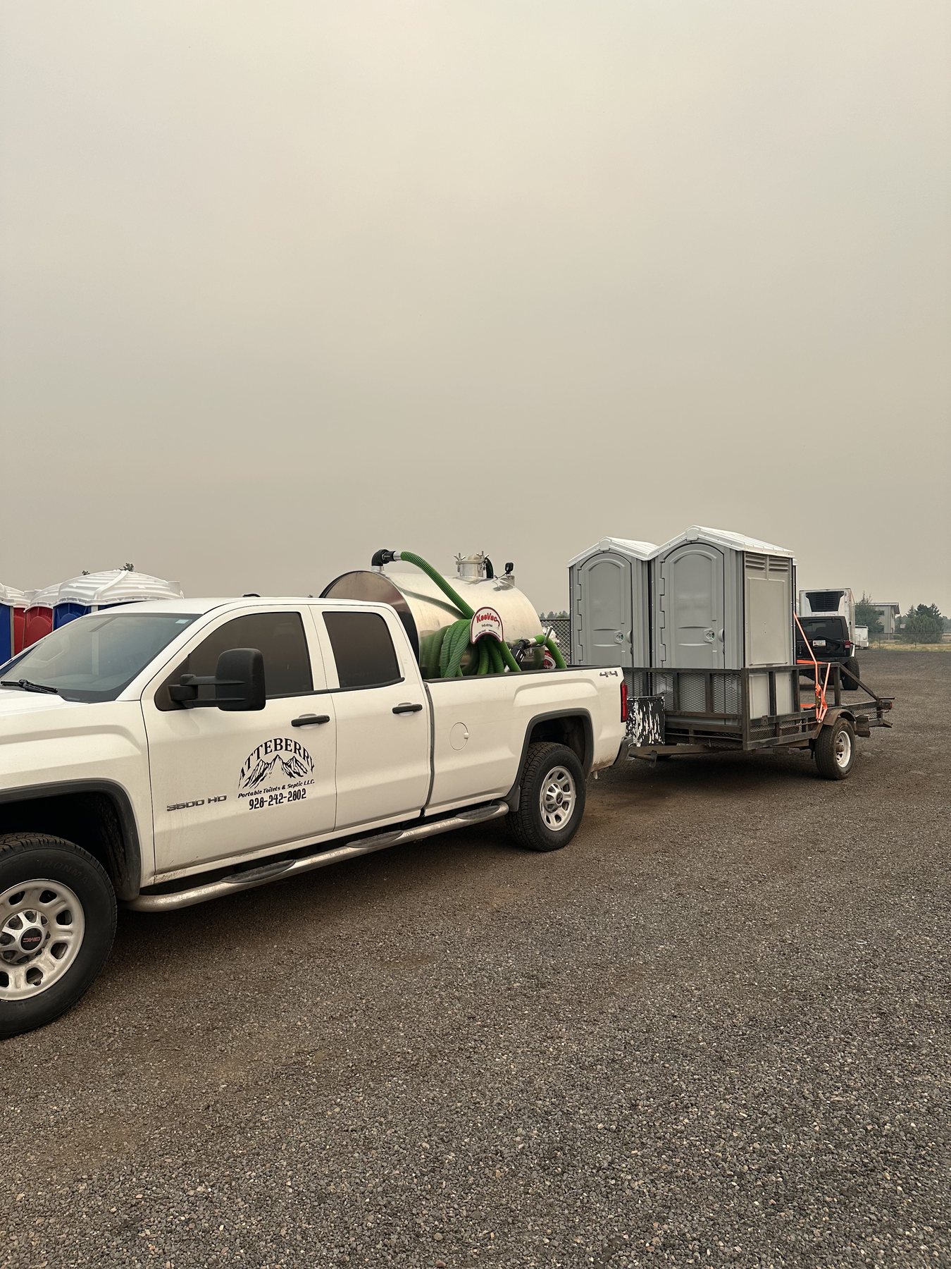 Atteberry Industries truck delivering portable toilets in the White Mountains
